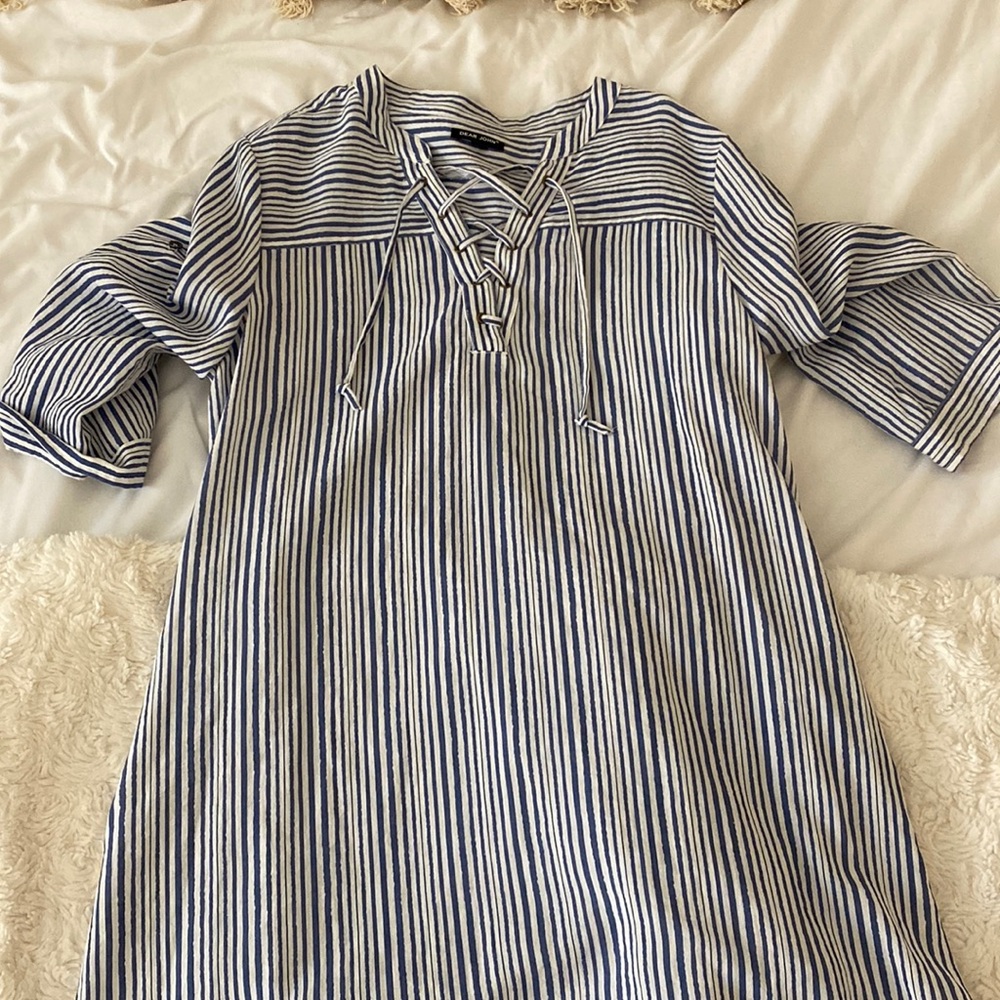 Blue and white striped dress